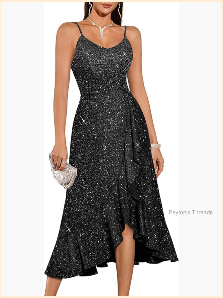 Sparkly Sequin High Low Cocktail Dress With Ruffle Hem